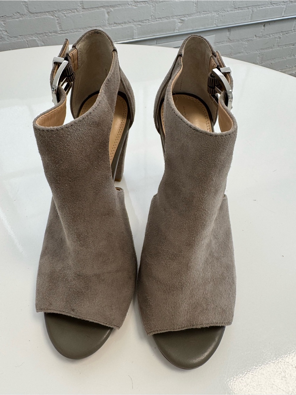 Banana Republic Cutout Peep Toe Taupe Suede Bootie
